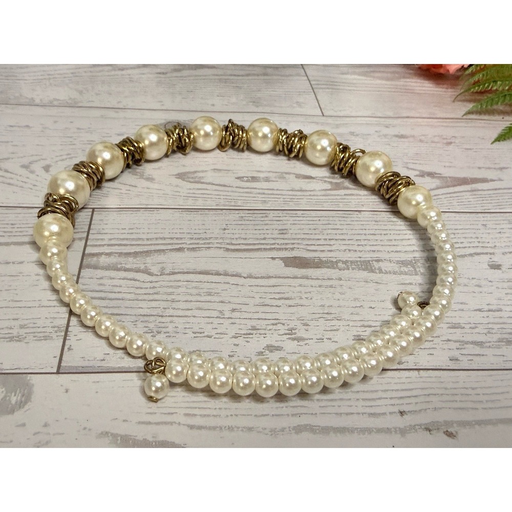 Faux Pearl Choker Necklace Bridal‎ Head Piece Antique Gold Tone Vintage One Size - Picture 7 of 16